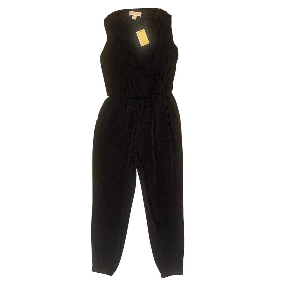 NWT Michael Kors Michael Black Sleeveless Surplice Jumpsuit Women’s S Small $130